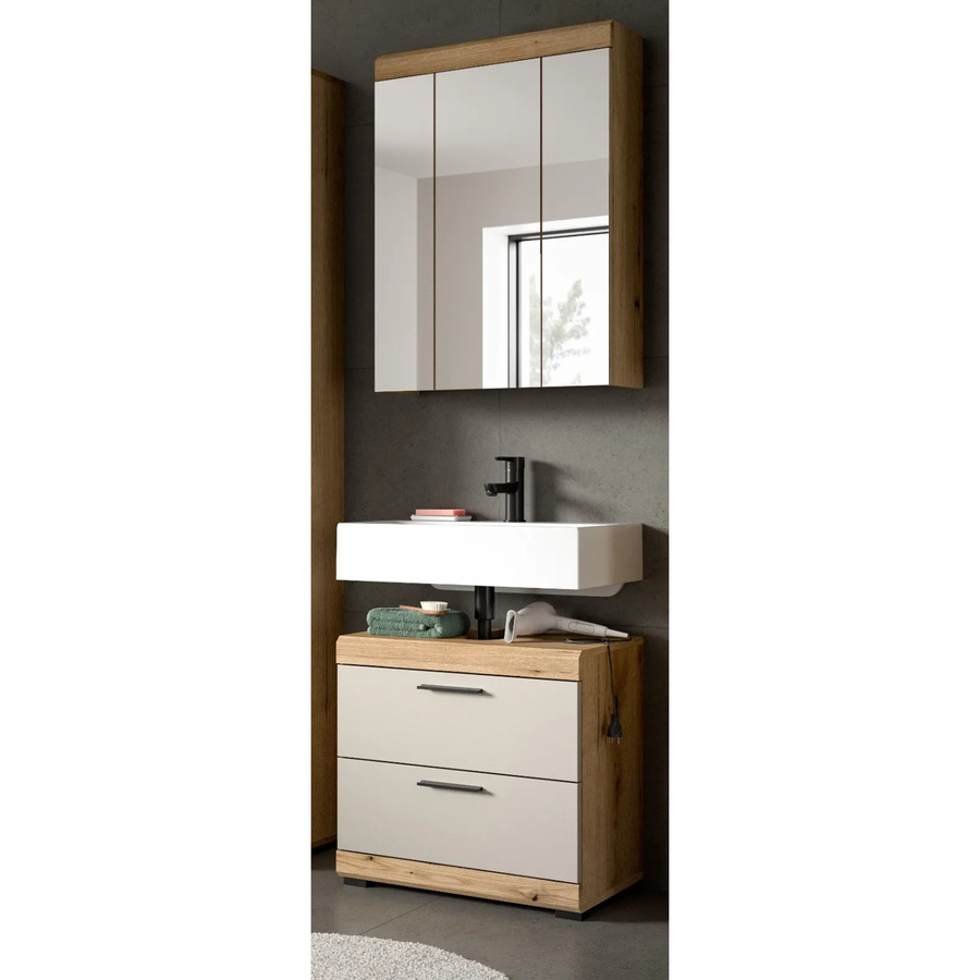 Inn.Furn Badmöbel Set Shawn in Sand und Eiche, 2-teilig bestehend aus Spiegelschrank und Waschbeckenunterschrank, Breite: 60 cm - Bild 2