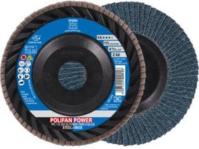 PFERD POLIFAN POWER Fächerscheibe PFC konisch blau für Stahl und Edelstahl, Durchmesser: 115 mm, Bohrung: 22,23 mm - Bild 1