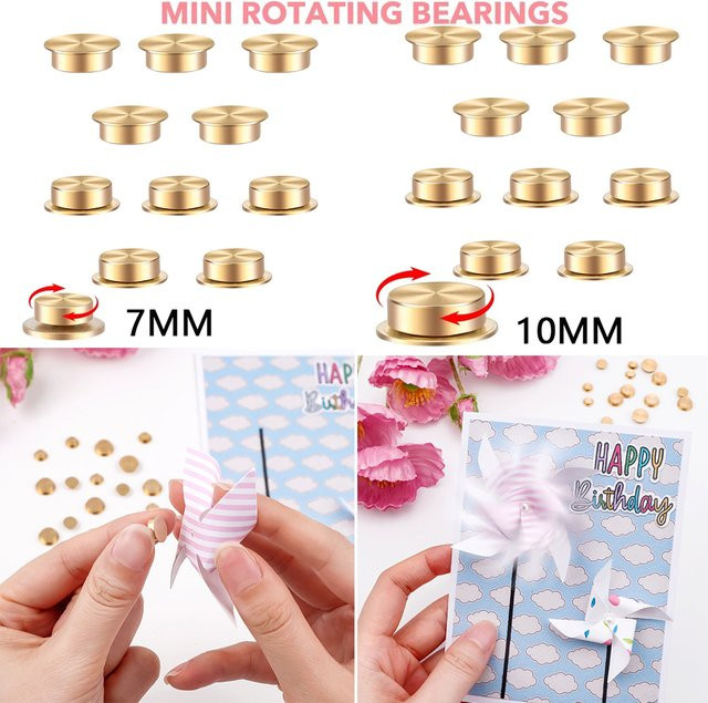 10 Stück Mini-Rotationslager aus Metall in Gold für DIY und Scrapbooking, Durchmesser: 7 mm und 10 mm, 360-Grad-Drehung - Bild 1