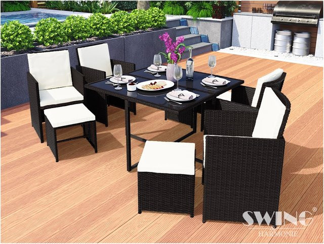 Swing&Harmonie Vegas Polyrattan Sitzgruppe mit Esstisch in Schwarz als Gartenmöbel Set - Bild 1