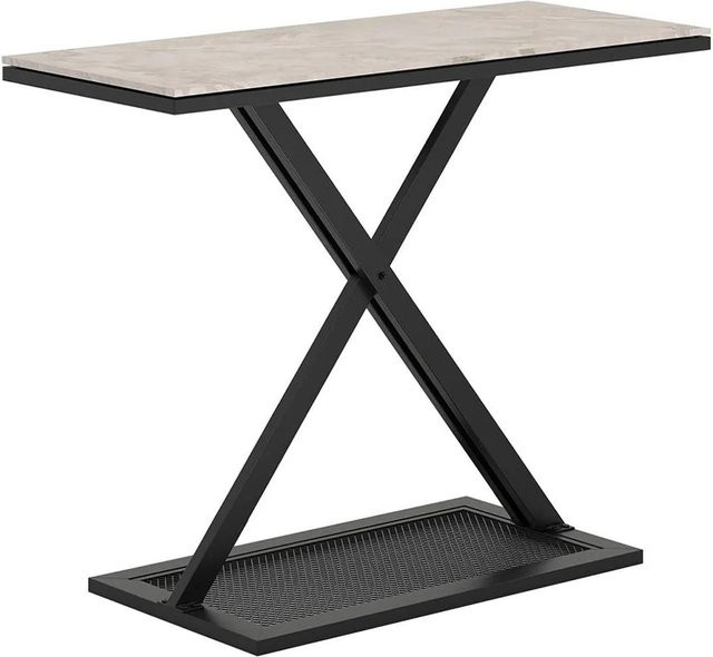 Costway Konsolentisch Modern mit Marmoroptik und X-Form Metallgestell in Schwarz und Weiß, B/T/H: 77,5 x 40 x 40 cm - Bild 1