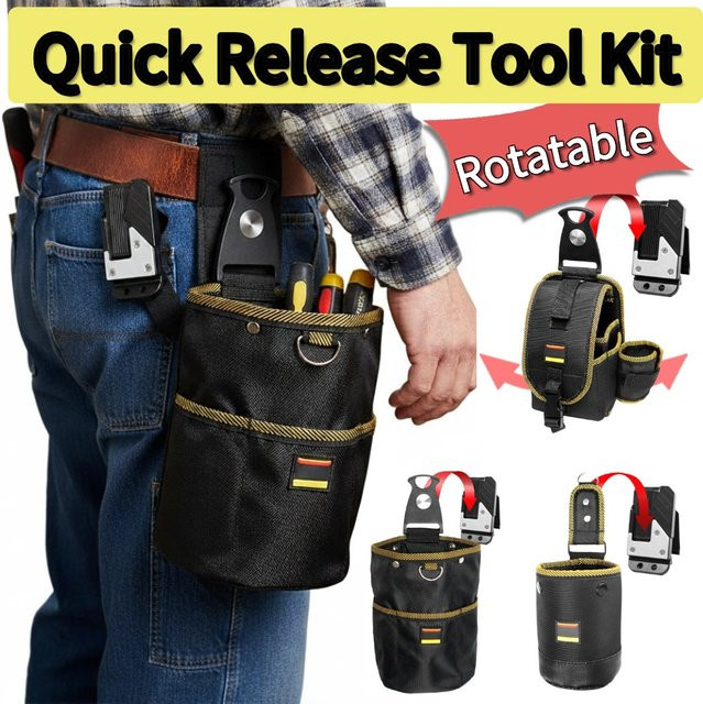 Drehbare Werkzeugtasche 1680D mit Schnellaufhängung für Holzbearbeitung und Elektriker, Schwarz, B/T/H: 21,5 x 15,0 x 10,0 cm - Bild 1