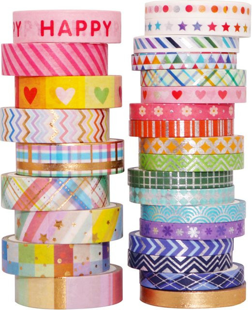 VALIOSOPA Regenbogen Washi Tape Set mit Goldfolie und Spitzenpapier, 27 Stück, Multicolor, Breite: 5 mm und 10 mm - Bild 1