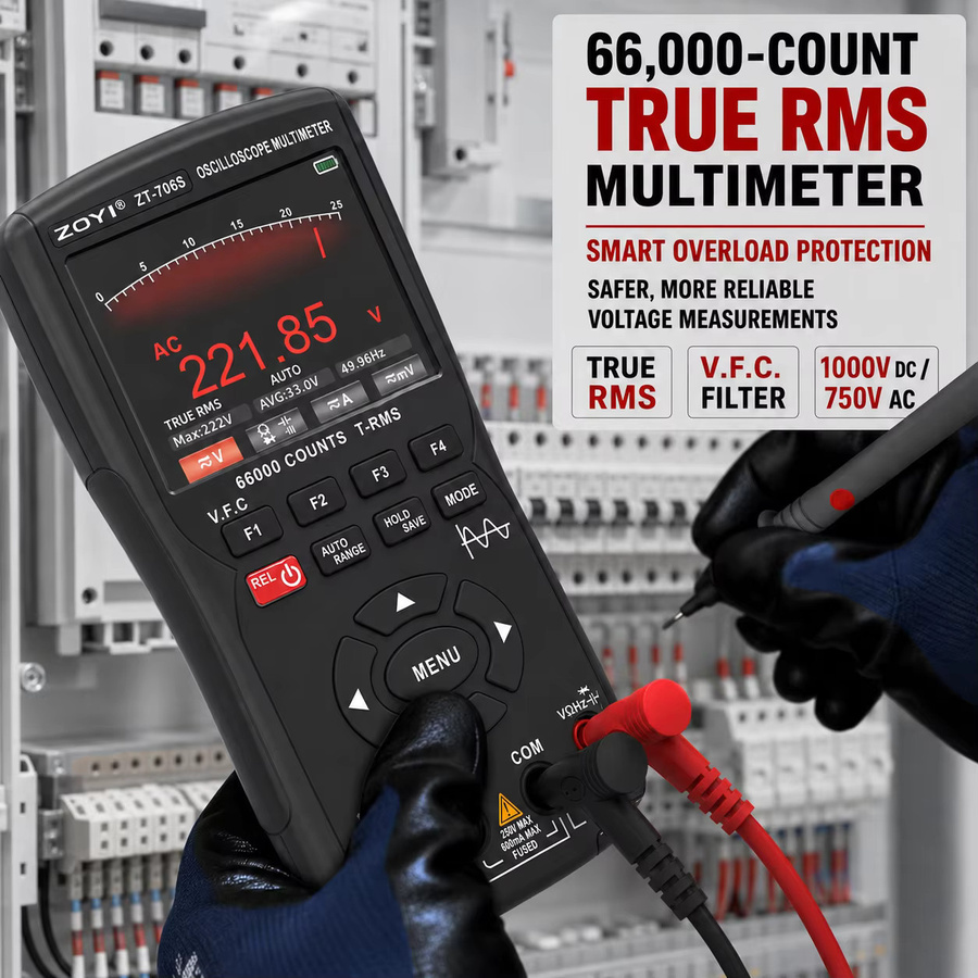 ZOYI Digitales Multimeter Oszilloskop und Signalgenerator, 2-Kanal 50MHz, Hochpräzises Spannungsmessgerät mit automatischer Bereichswahl, Schwarz - Bild 6