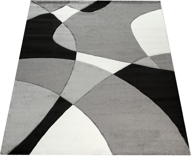 Moderner Teppich Diamora in Schwarz-Weiß mit geometrischem Hoch-Tief-Effekt, B/T: 80 x 150 cm - Bild 1