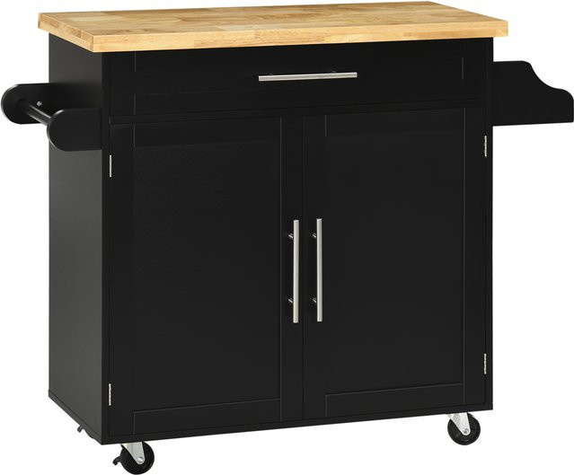 HOMCOM Küchenwagen Servierwagen in Schwarz mit Arbeitsplatte, Gewürzregal und Handtuchhalter, B/T/H: 109 x 40 x 89 cm - Bild 1
