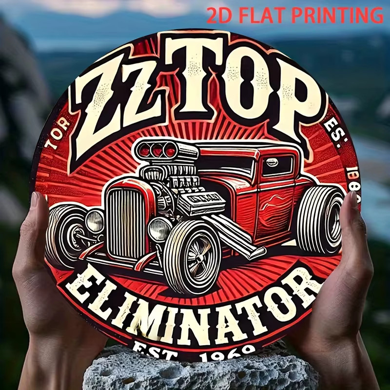 Potdemiel ZZ Top Eliminator Hot Rod Blechschild in Rot und Schwarz, Vintage Metal Wanddeko für deine Garage, Durchmesser: 20 cm - Bild 4
