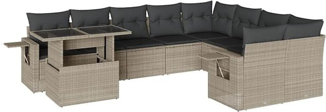 vidaXL 10-tlg. Garten-Sofagarnitur in L-Form aus Poly-Rattan mit Kissen in Hellgrau - Bild 1