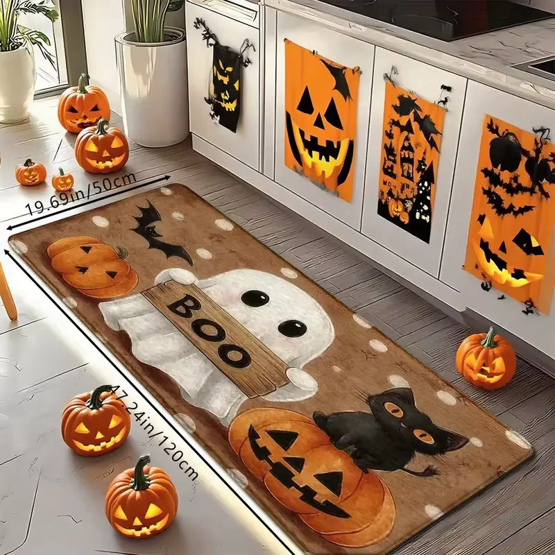VIKAMA Halloween Fußmatten-Set mit Geistermuster, zweiteiliges Set für die Küche, rutschfest und saugfähig, Mehrfarbig - Bild 3