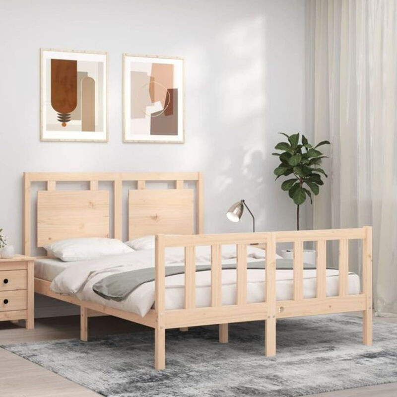Massivholzbett mit Kopfteil von Vidaxl aus Kiefer in Braun Natur, B/T/H: 125,5 x 190 x 120 cm - Bild 1