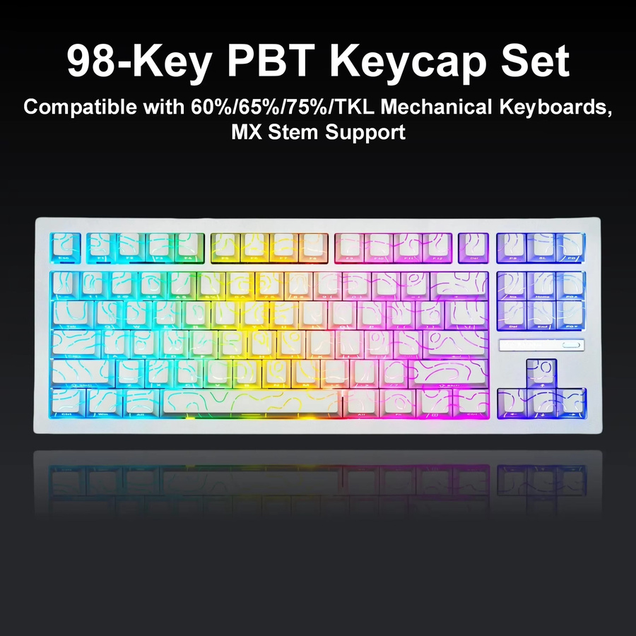 Oeny Contour 4.0 Tastenkappen-Set mit 97 Tasten, PBT Double-Shot, Kirschprofil, Farbe: Schwarz, passend für 60 %/65 %/75 %/TKL-Tastaturen - Bild 2