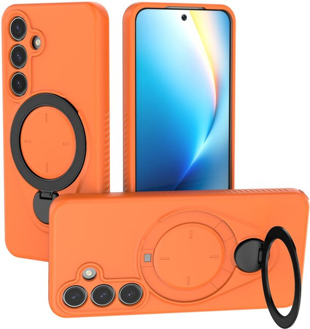 Magnetische Ringständer-Schutzhülle für Samsung Galaxy S24 S25 S26 Ultra Plus mit 360 Grad drehbarem Standfuß und MagSafe Kompatibilität in Orange - Bild 1