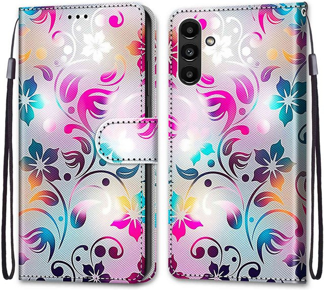 Luxuriöse bemalte Ledertasche im Brieftaschen-Stil als Schutzhülle für Samsung Galaxy A-Serie in Multicolour - Bild 1