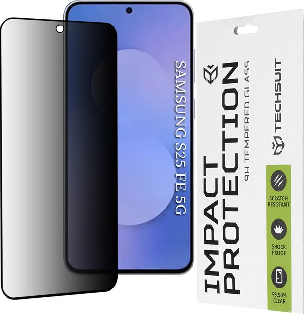 Techsuit Privacy Displayschutzfolie aus gehärtetem Glas für Samsung Galaxy S25 FE, transparent, Full Glue - Bild 1