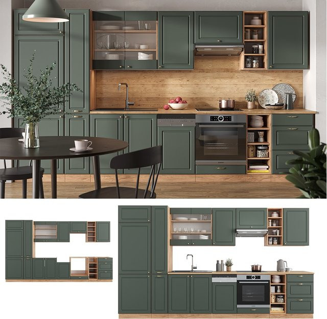 Vicco Küchenzeile Fame-Line Landhausstil Eiche Grün Gold 355 cm - Bild 1