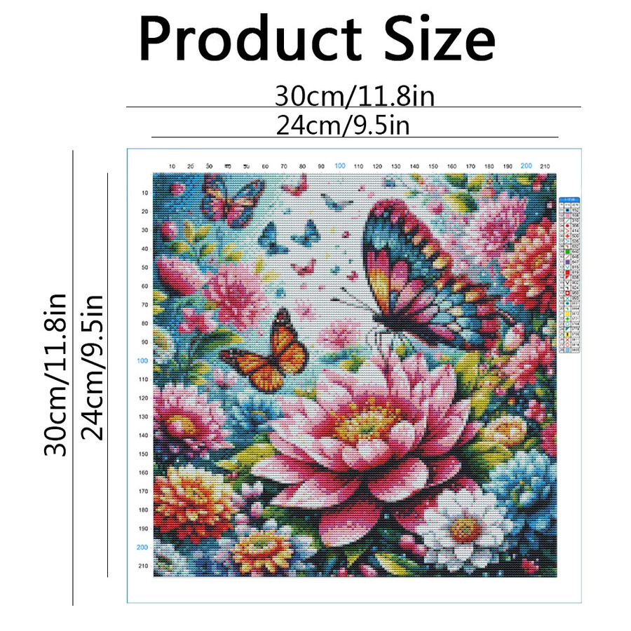 Evershine Stickerei-Set Lotus und Schmetterling mit bedruckter Leinwand für Kreuzstich, Multicolour, B/T: 30 x 30 cm - Bild 2