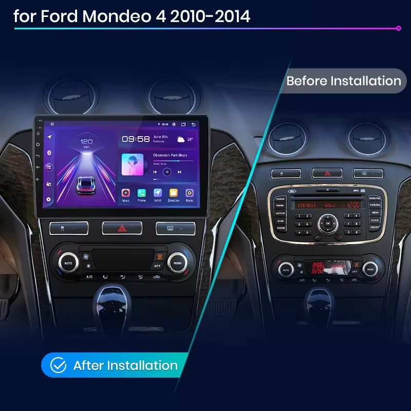 TIEYEZ Android 15 Autoradio für Ford Mondeo MK4 2006-2010 mit Navigation, GPS, Multimedia, DSP, 4G, WIFI, Bluetooth, DVD und QLED Display in Schwarz mit Carplay - Bild 1