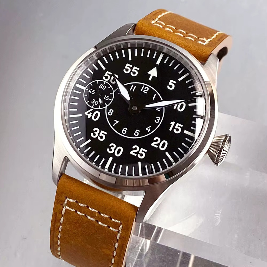 Tandorio Armbanduhr, Handaufzug, Edelstahl, 42 mm, Lederarmband, Herren - Bild 2