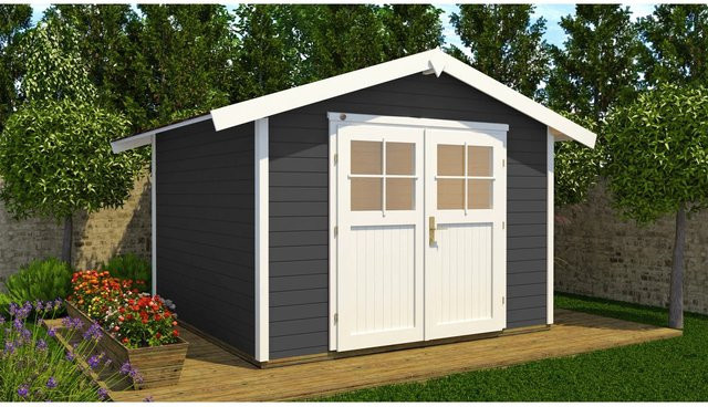 Weka Gartenhaus Log Cabin mit Satteldach in Anthrazit, 28 mm Wandstärke, inklusive Bitumenschindeln und Griffgarnitur mit Profilzylinderschloss - Bild 1