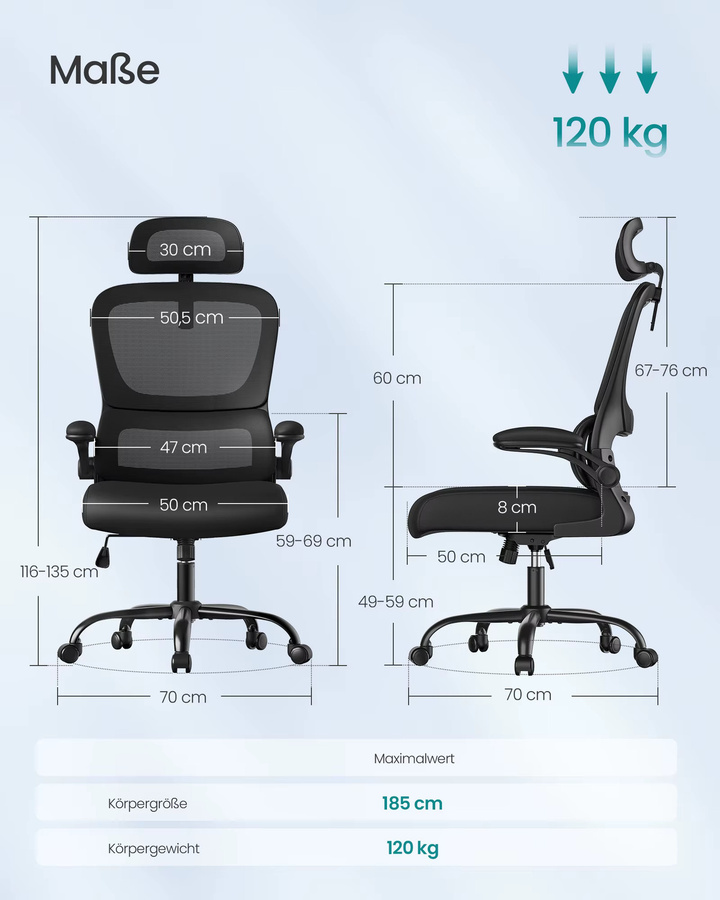 Ergonomischer SONGMICS Bürostuhl in Schwarz mit Kopfstütze und Armlehnen für dein Home-Office - Bild 3