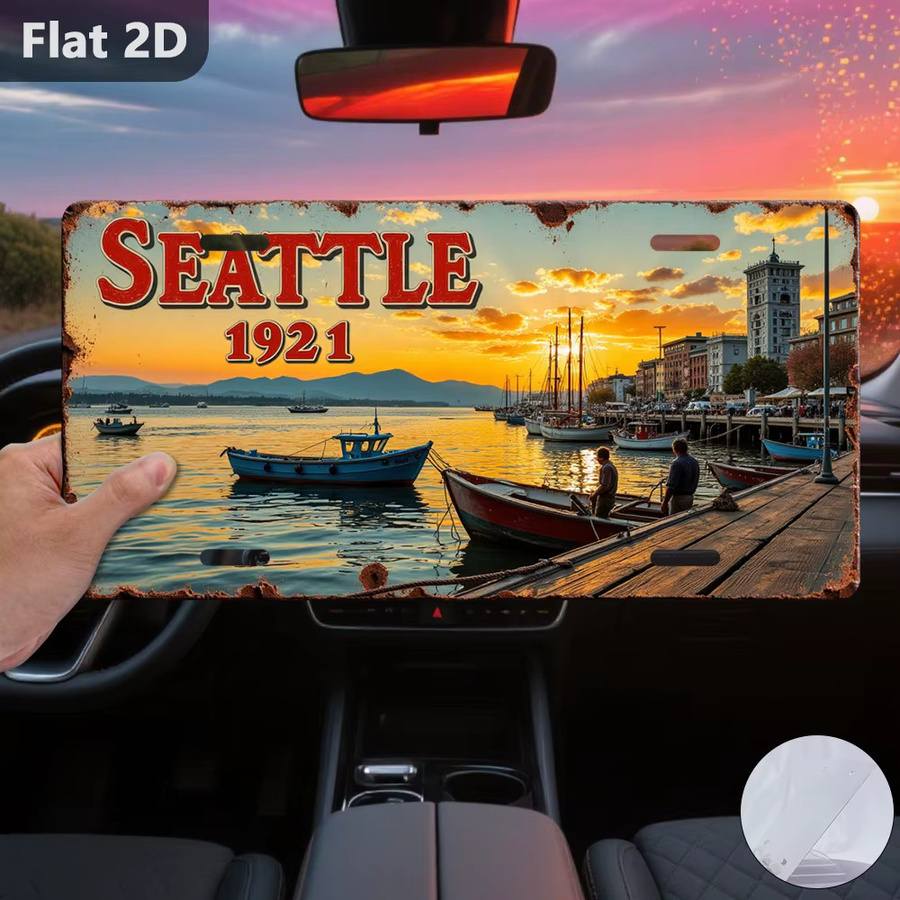 Vintage Seattle Sunset Blechschild von CIFBUY, Wanddekoration aus Metall, Mehrfarbig, Breite: 30,48 cm, Höhe: 15,0 cm - Bild 3