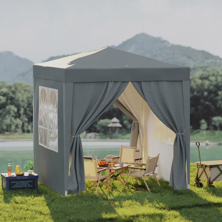 Outsunny Gartenpavillon Faltzelt Pop-up Grau B/T/H: 200 x 200 x 10 cm mit 4 abnehmbaren Seitenwänden und 2 Fenstern von Aosom - Bild 2