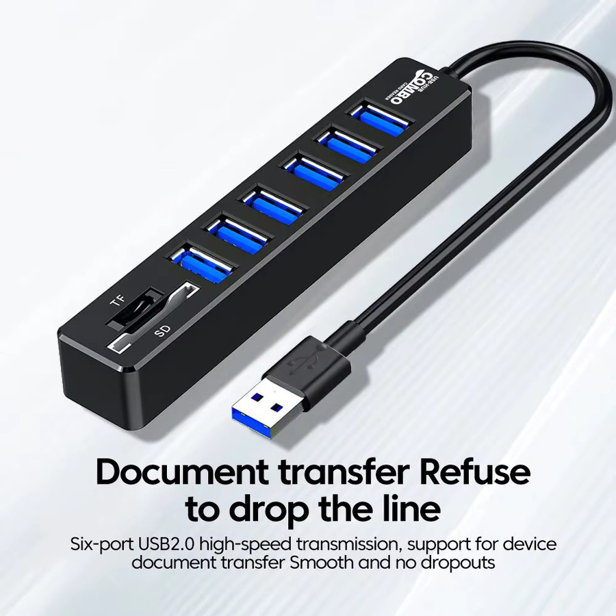 USB 2.0 Multi Port Hub mit 6 Anschlüssen und TF SD Kartenleser Adapter in Schwarz für Laptop und PC - Bild 4