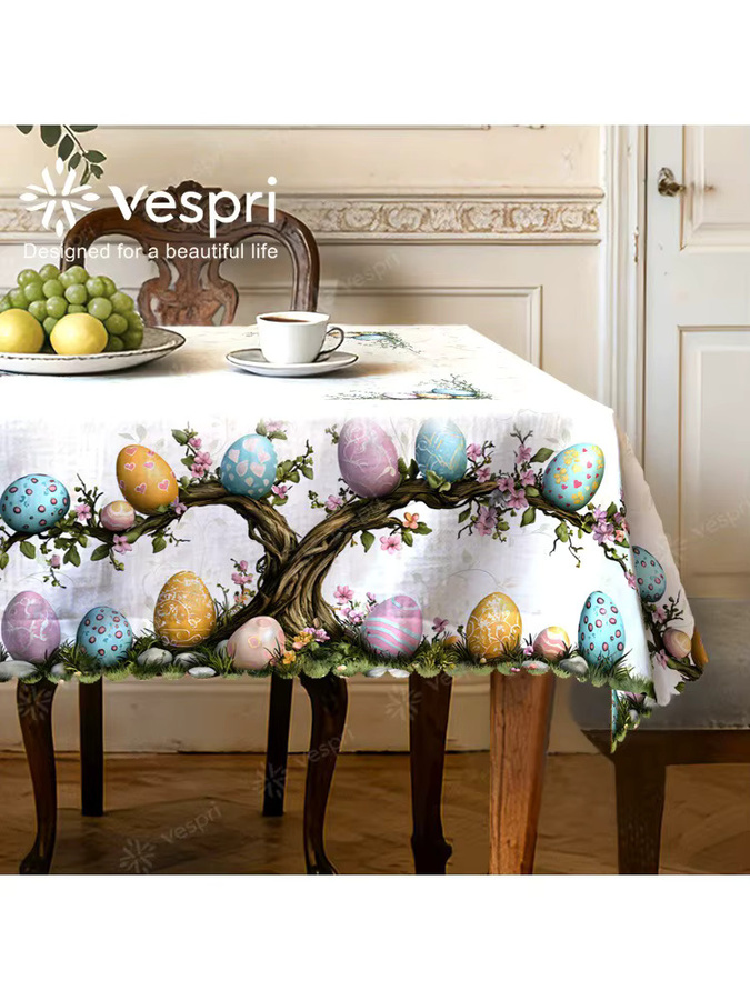 Vespri Oster-Tischdecke mit floralem Design in Weiß und Braun aus Polyester - Bild 4