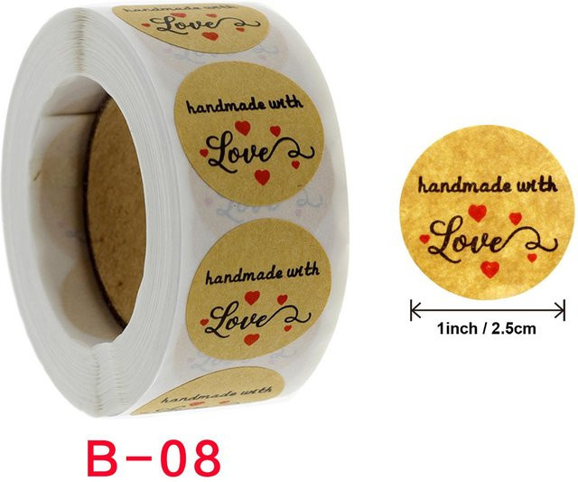 Selbstklebende Kraftpapier Aufkleber mit rotem Herz von Ouyaohong, 500 Stück pro Rolle, braun - Bild 1
