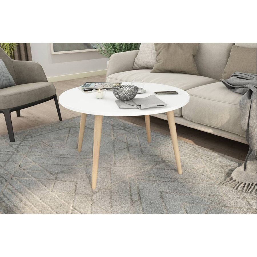 byLIVING Couchtisch LASSE in skandinavischem Design, rund, Akazie und Weiß, Breite: 80 cm, Durchmesser: 80 cm, Höhe: 46 cm - Bild 2