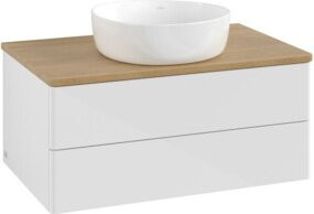 V&B Waschtischunterschrank Antao ohne Frontstruktur in Eiche Honig und Weiß Lack, B/T/H: 80 x 50 x 36 cm - Bild 1