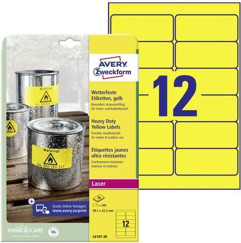 Avery Zweckform L6107-20 Folien-Etiketten Gelb, Permanent haftend, Polyester, A4, 240 Stück - Bild 1