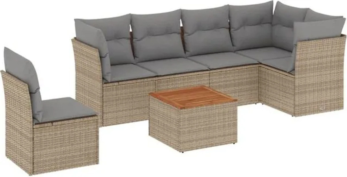 7-tlg. Garten-Sofagarnitur mit Kissen aus Polyrattan in Beige von vidaxl - Bild 1