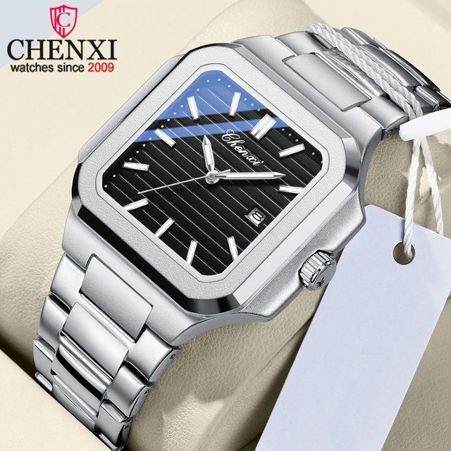CHENXI Armbanduhr, Quarz, Edelstahl, Eckig, Schwarz, Herren - Bild 1