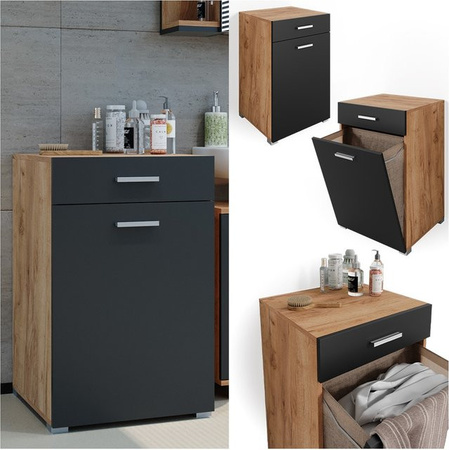 Vicco Badschrank Matteo Waschmaschinenschrank mit Wäschekorb in Anthrazit und Gold, B/T/H: 50 x 18 x 79 cm