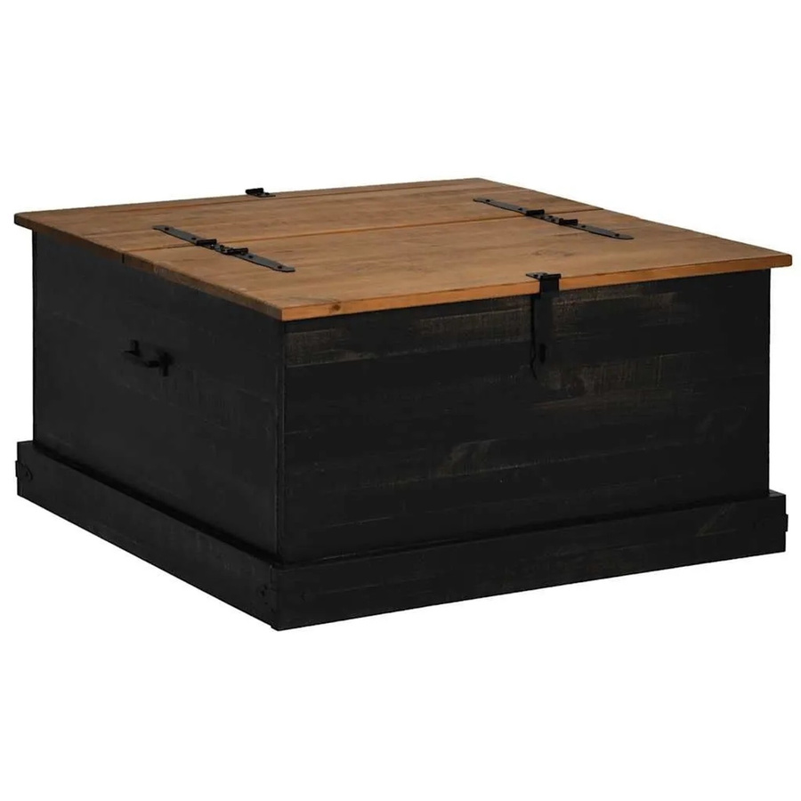 vidaXL Truhe HALDEN aus Kiefer Massivholz in Schwarz, B/T/H: 91 x 91 x 47 cm - Bild 2