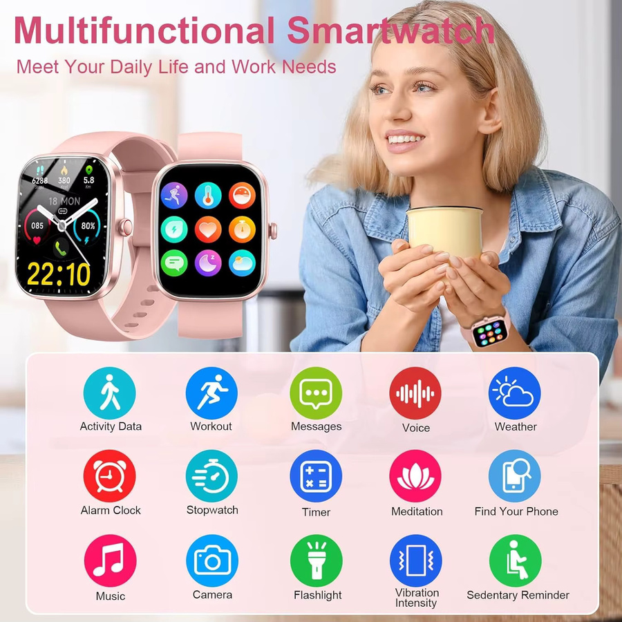 Kuizil Smartwatch mit Anruffunktion, 1,91 Zoll HD-Display, 110+ Sportmodi und IP68 wasserdichtem Fitness-Tracker für Android und iOS, Farbe: Pink - Bild 5
