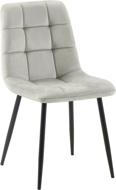 DELUKE Esszimmerstuhl FIGAD in Grau mit Samtbezug und Steppmuster, B/T/H: 45 x 55 x 84 cm - Bild 1