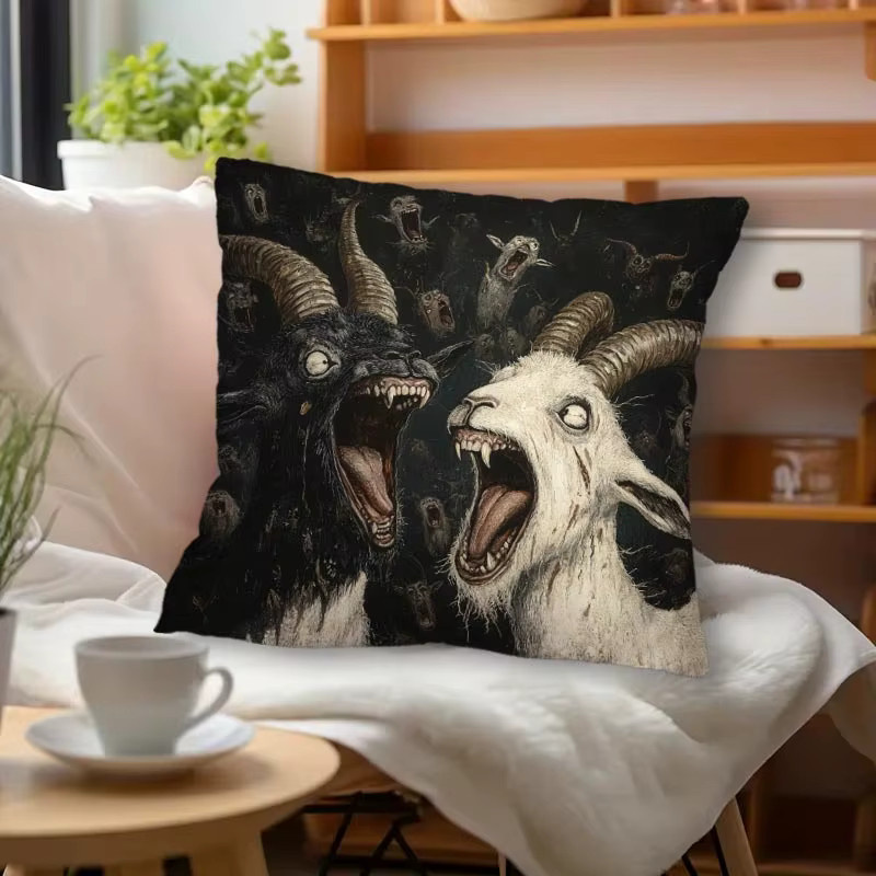 VIKAMA Kissenbezug im Gothic-Stil mit Ziegenmotiv in Schwarz, B/B/H: 30 x 30 x 30 cm - Bild 4