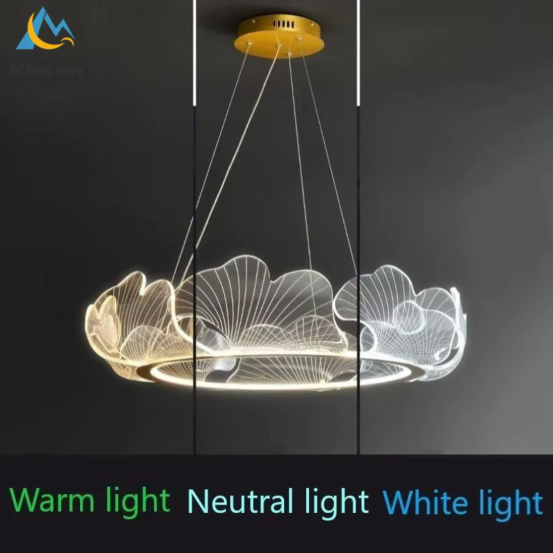 Lava Corki Nordic LED Acryl Kronleuchter im Lotus Blatt Design mit Tricolor Light in Gold/Messing und Weiß für Wohnzimmer, Esszimmer, Schlafzimmer oder Studie - Bild 5