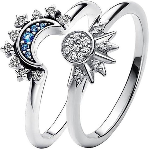 Ring Stern Mond Sonne, Messing, Weiß, Kristall, Zirkonia, Damen - Bild 1