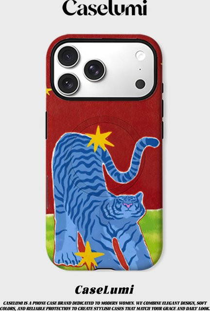 CaseLumi Matte Bumper MagSafe Schutzhülle für iPhone 17 16 15 14 13 Pro Max Blau Tiger-Sterne - Bild 1