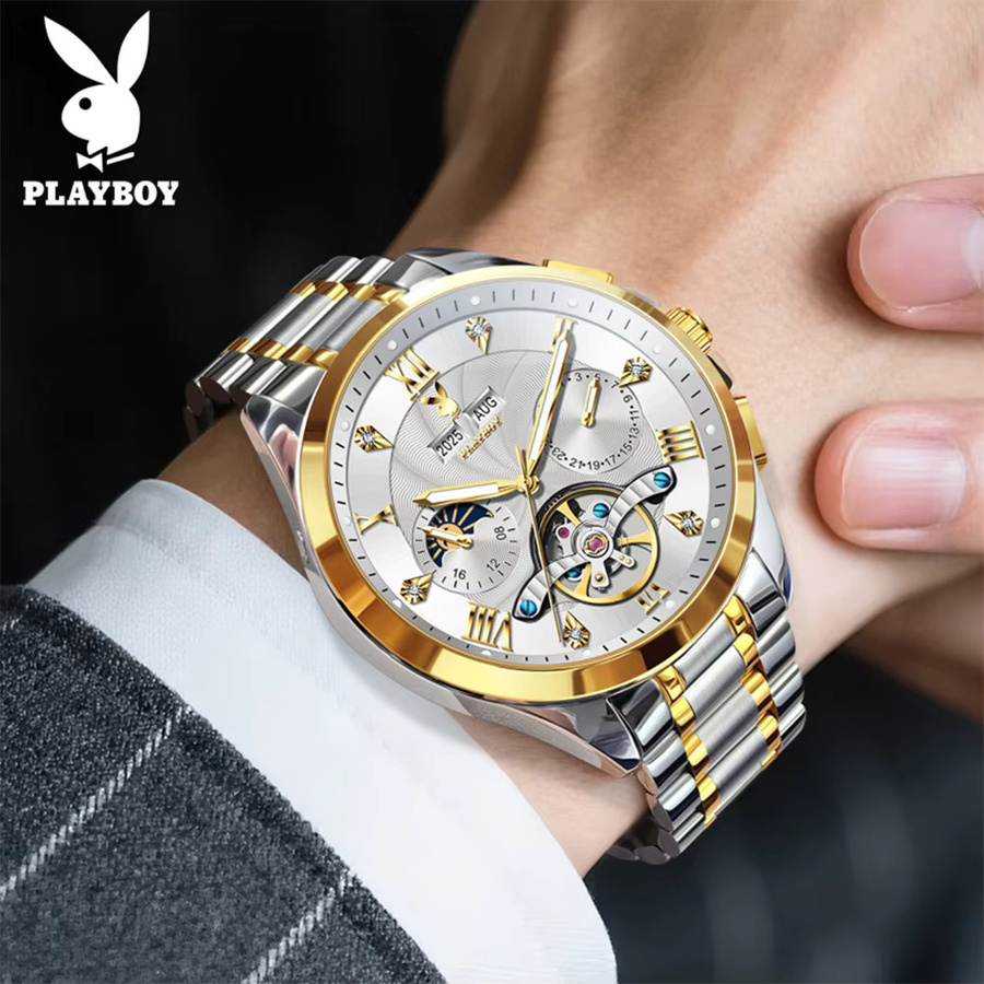 PLAYBOY Armbanduhr Automatik, Edelstahl, Mondphase, Herren - Bild 3