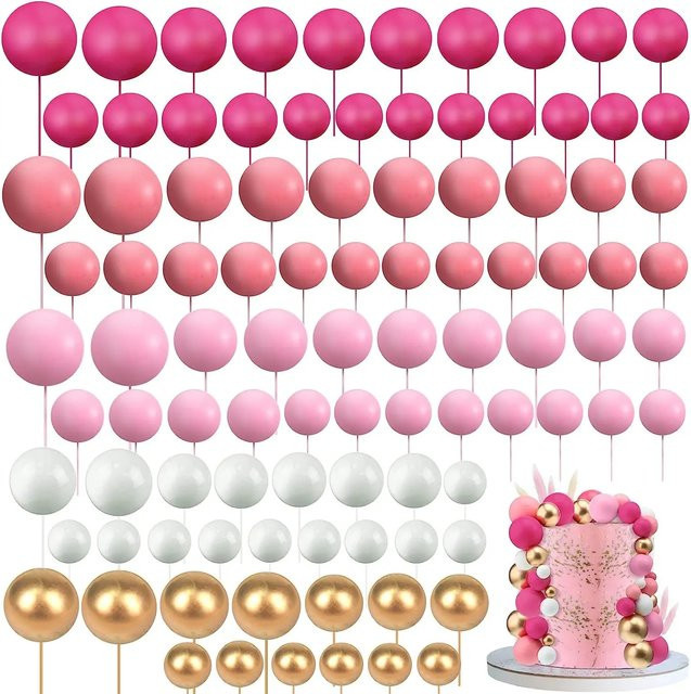 110 Stück Schaum Kugeln als Pink Kuchen Topper für DIY Backdekoration zu Hochzeit oder Geburtstag - Bild 1