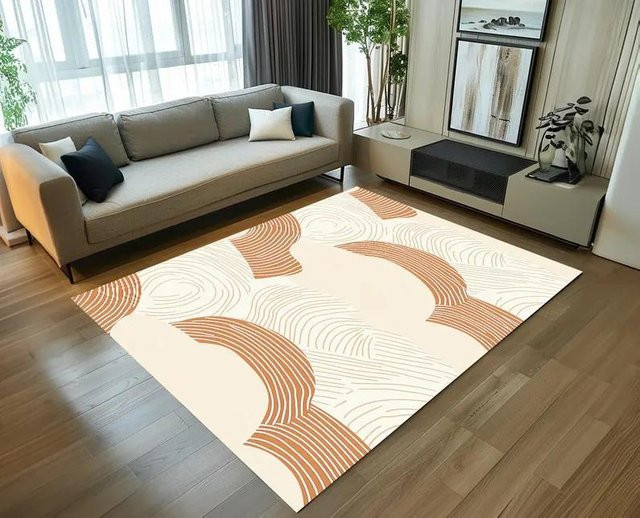 Abstrakt gestalteter Bereichsteppich von BC-Warm Home in Grau mit Wellenlinien und Kreisen, weich texturiert aus Polyester, B/T: 60 x 40 cm - Bild 1