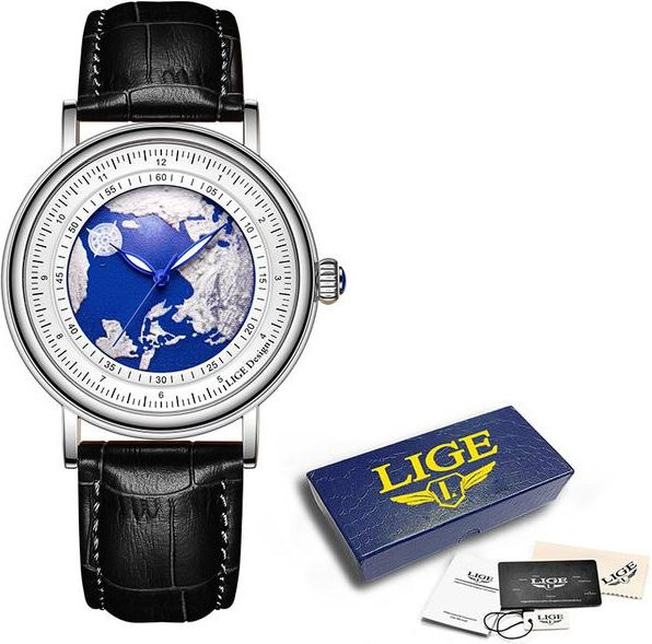 LIGE Armbanduhr Quarz, Leder, Schwarz, Herren - Bild 1