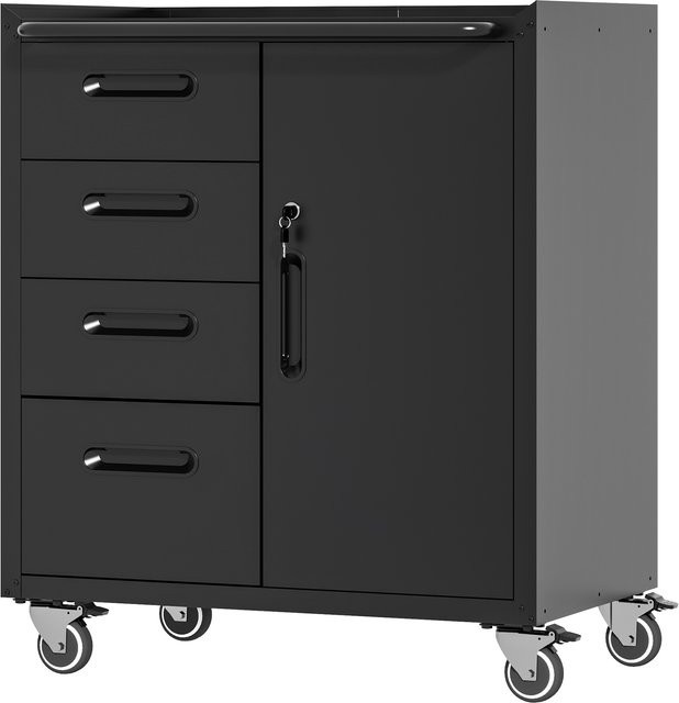 Robuster Werkzeugschrank aus Metall mit Rollen in Schwarz/Grau, B/T/H: 75 x 42 x 88 cm - Bild 1