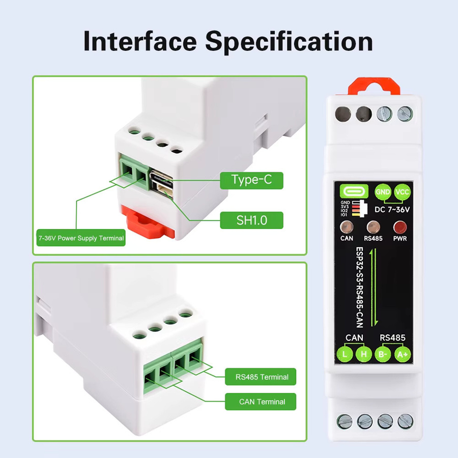 Aideepen ESP32-S3 1-Kanal WLAN Bluetooth Relais Industriesteuerplatine mit isoliertem RS485 CAN Communicator und USB-C Anschluss - Bild 3