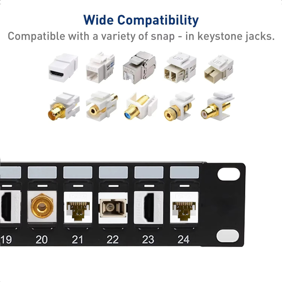 ZoeRax RJ45 Patchpanel Schwarz mit CAT7 Keystone-Buchsen, 1U 19-Zoll geschirmtes Ethernet LAN Patchpanel mit abnehmbarer Rückwand für CAT7/6A Kabel - Bild 5