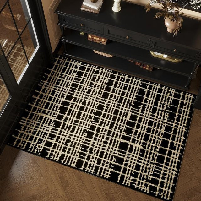 Retro Schmutzabweisende Fußmatte in Beige mit rutschfestem Design für Flur und Eingangsbereich B/B: 50 x 80 cm - Bild 1